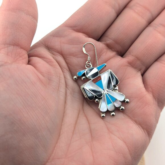 Genuine Native American Earrings Zuni Handmade Jewelry Thunderbird Design ***‎ - Picture 8 of 12
